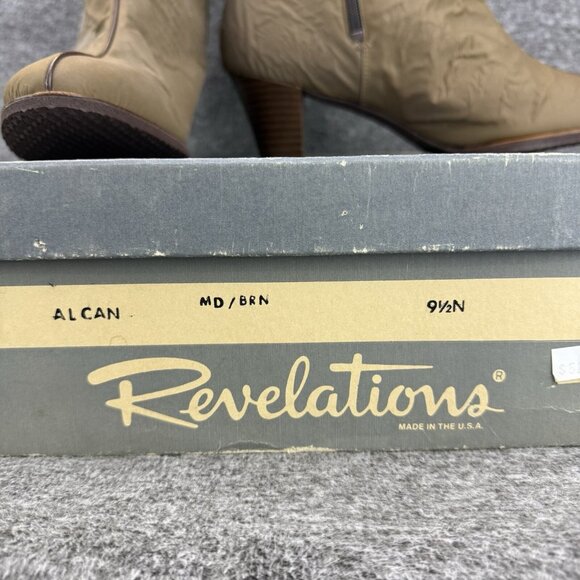 VTG Revelations Wool Lined Side Zip Block Heel Brown Booties 9.5N ✅PEELING W/BOX - Picture 2 of 14